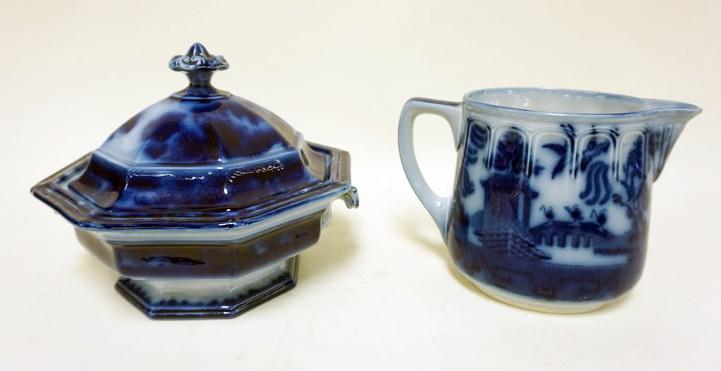 FLOW BLUE COVERED TUREEN AND DOULTON PITCHER (1 of 2)
