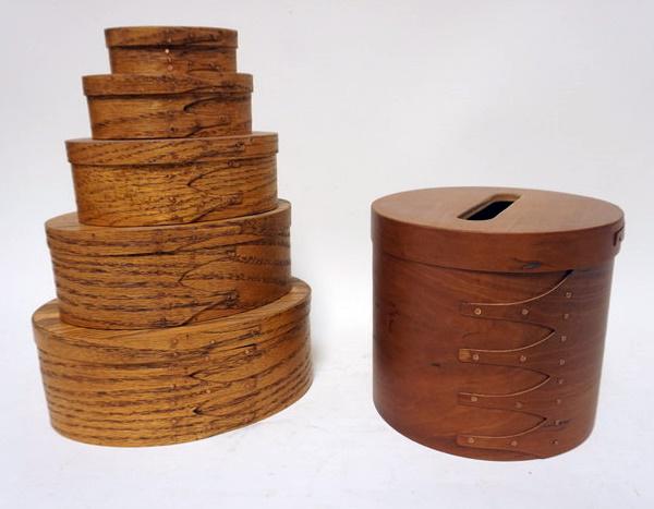 SHAKER STYLE NEST OF 5 OAK OVAL BOXES (1 of 2)