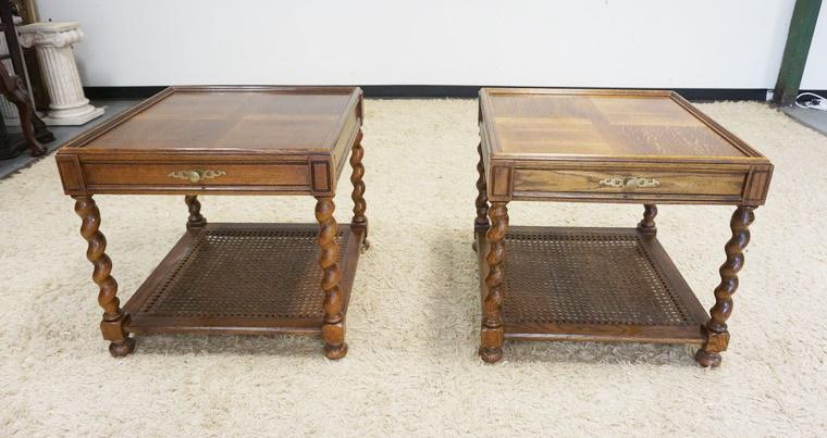 2 SOLID OAK ONE DRAWER LAMP TABLES (1 of 3)