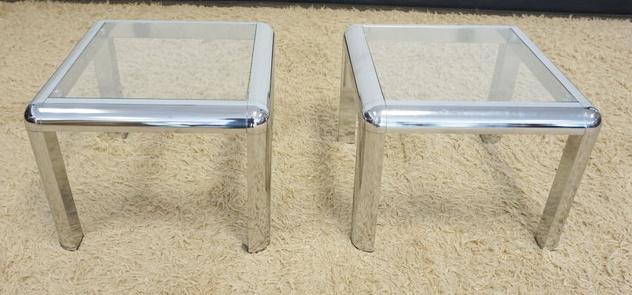 PAIR OF MCM CHROME & GLASS CHAIR SIDE STANDS (1 of 3)