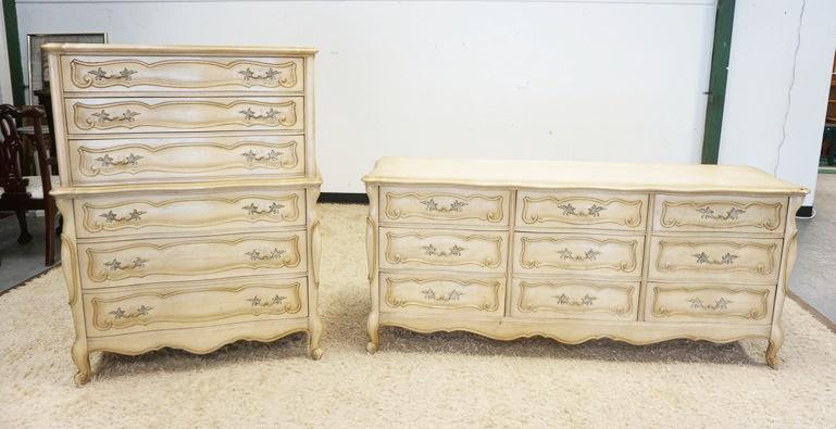 2 FRENCH PROVINCIAL HIGH & LOW CHEST OF DRAWERS (1 of 2)