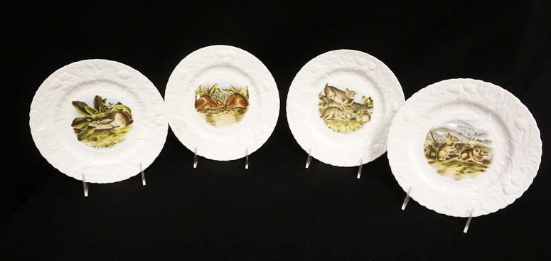 SET OF QUEENS HORCHOW COLLECTION BONE CHINA PLATES: SET OF QUEENS HORCHOW COLLECTION BONE CHINA PLATES, 4 BUNNY RABBITS, 8 1/4 IN