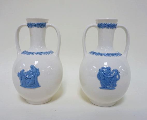 WEDGWOOD EMBOSSED QUEENSWARE DOUBLE HANDLE VASES (1 of 3)