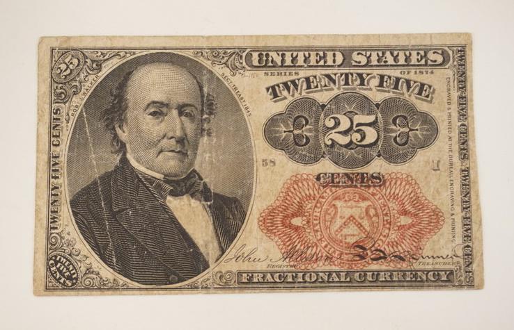 25 CENTS US FRACTIONAL CURRENCY: 25 CENTS US FRACTIONAL CURRENCY, ROBERT J WALKER 1864