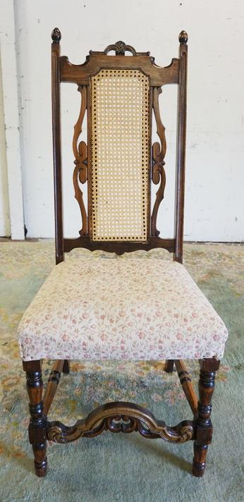 WALNUT UPHOLSTERED ARMCHAIR: WALNUT UPHOLSTERED ARMCHAIR W/PRESSED CANE BACK