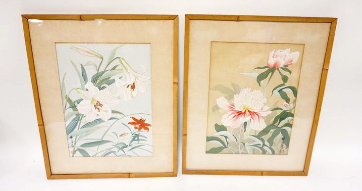 PAIR OF ASIAN CHARACTER SIGNED WATER COLORS (1 of 5)