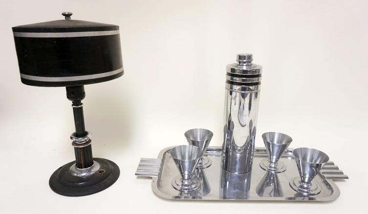 ART DECO CHROME COCKTAIL SET & TABLE LAMP (1 of 1)