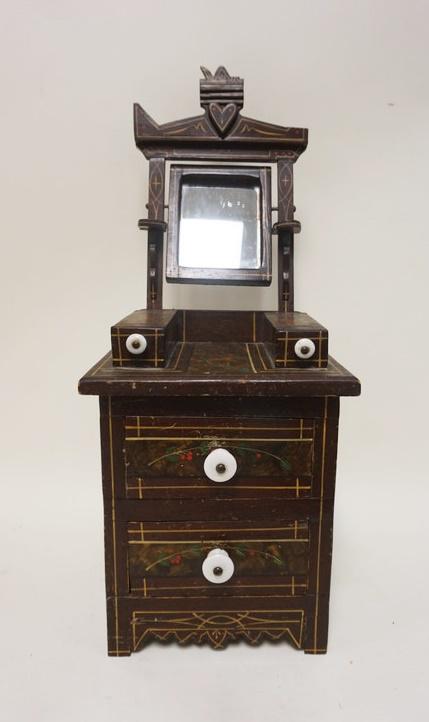 ANTIQUE MINIATURE PAINT DECORATED CHEST OF DRAWERS (1 of 6)