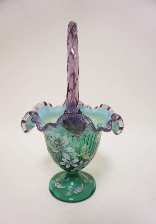 HAND PAINTED FENTON BASKET SIGNED A ROGERS (1 of 2)