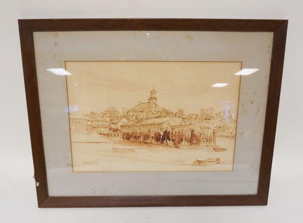 WATERCOLOR HARBOR SCENE SIGNED (1 of 3)