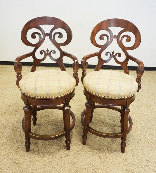 PAIR OF MAHOGANY SWIVEL BAR STOOLS (1 of 3)