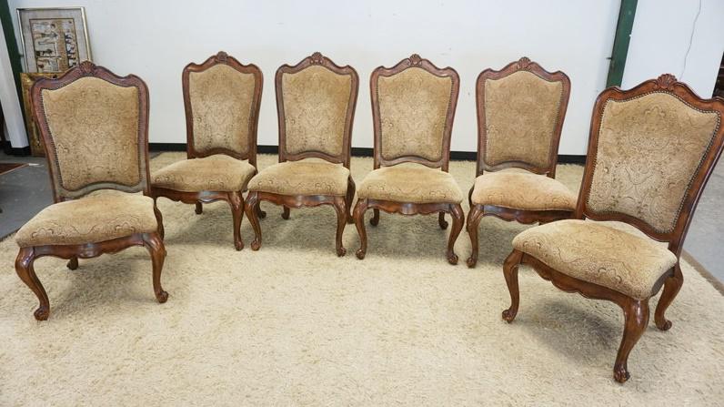 6 UPHOLSTERED FRENCH PROVINCIAL DINING ROOM CHAIRS (1 of 2)