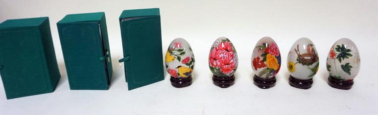 GROUP OF 5 HAND PAINTED  GLASS EGGS (1 of 4)