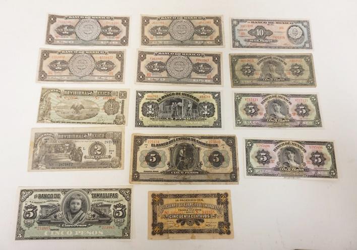 LOT OF 14 PIECES ANTIQUE MEXICAN PAPER MONEY: LOT OF 14 PIECES ANTIQUE MEXICAN PAPER MONEY