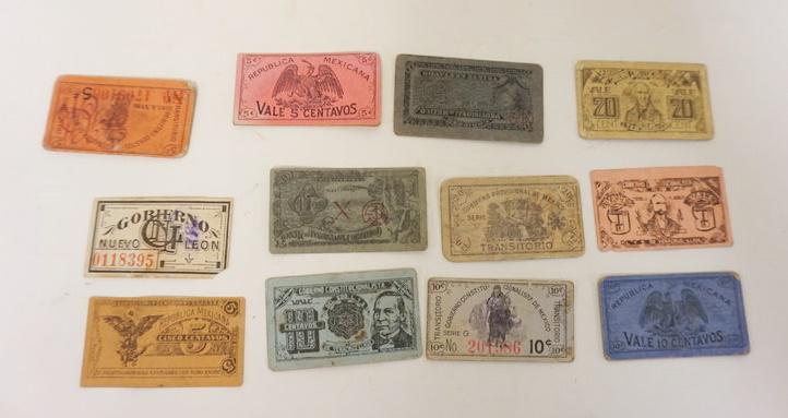 LOT OF 12 PIECES OF ANTIQUE MEXICAN CURRENCY: LOT OF 12 PIECES OF ANTIQUE MEXICAN CURRENCY
