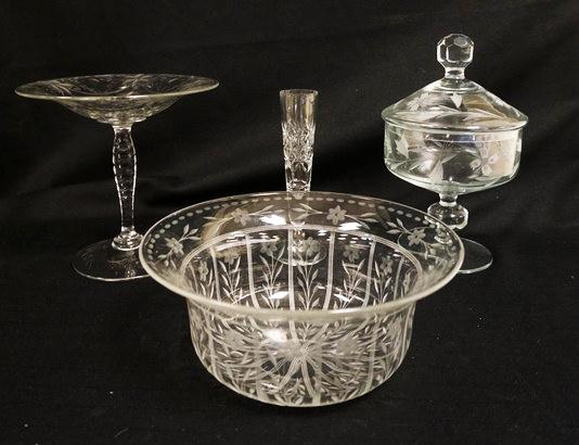 4 PIECE GROUP OF FINE WHEEL CUT GLASS (1 of 4)