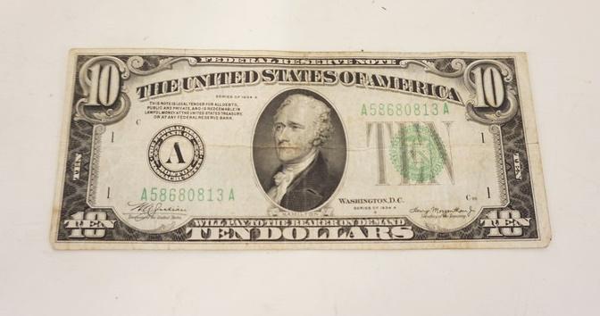 1934 A SERIES 10 DOLLAR FEDERAL REVERVE NOTE (1 of 2)