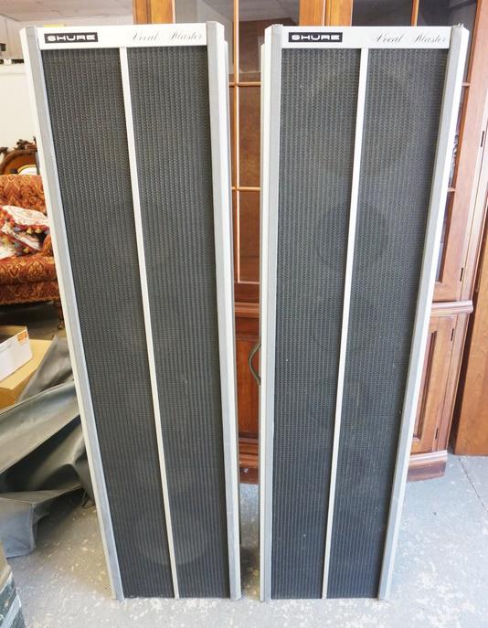 PAIR OF SHURE VOCAL MASTER COLUMN SPEAKERS: PAIR OF SHURE VOCAL MASTER COLUMN SPEAKERS, APPROXIMATELY 9 IN X 16 IN X 63 IN