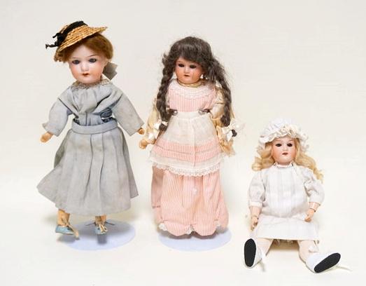 3 ANTIQUE GERMAN BISQUE HEAD DOLLS (1 of 6)
