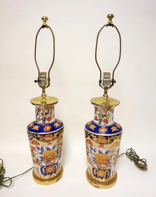 PAIR OF PORCELAIN & BRASS TABLE LAMPS (1 of 2)