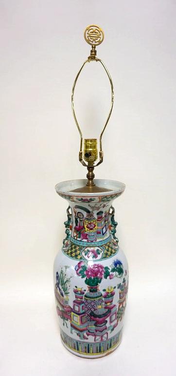 ASIAN VASE FITTED W/LAMP FIXTURE (1 of 4)
