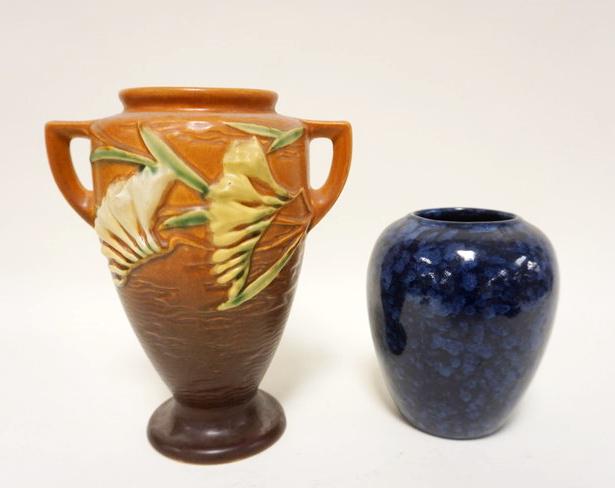 ROSEVILLE VASE & BLUE SPATTER VASE (1 of 2)