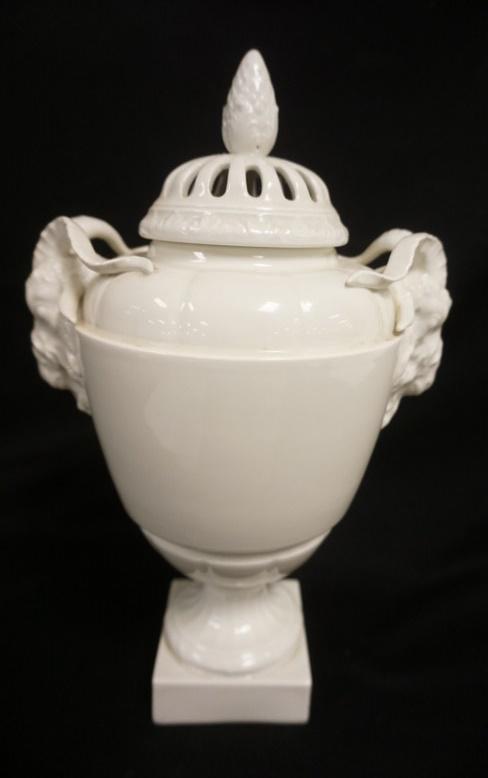 KPM PORCELAIN BOLTED COVERED URN W/RAM HEADS (1 of 5)