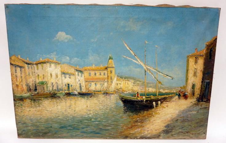 OIL PAINTING ON CANVAS OF CANAL SCENE (1 of 3)