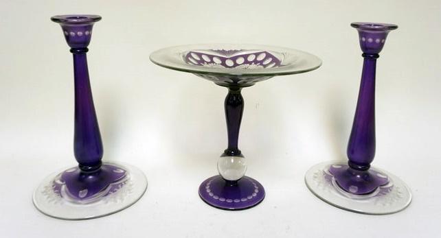 AMETHYST TO CLEAR 3 PIECE CONSOLE SET (1 of 3)