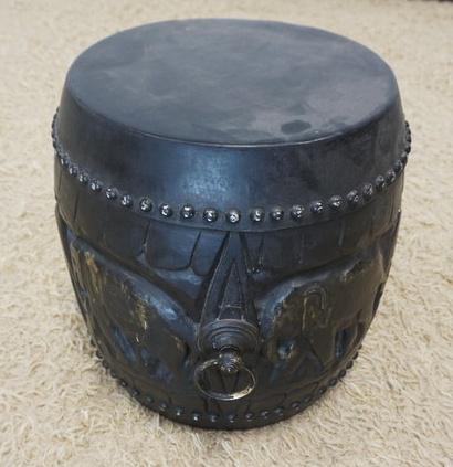WOOD DRUM WITH ELEPHANTS ENCIRCLING EXTERIOR (1 of 3)
