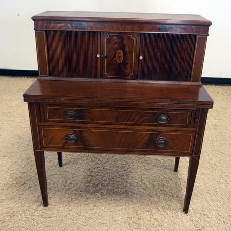 MAHOGANY SHERATON STYLE FLIP TOP DESK (1 of 4)