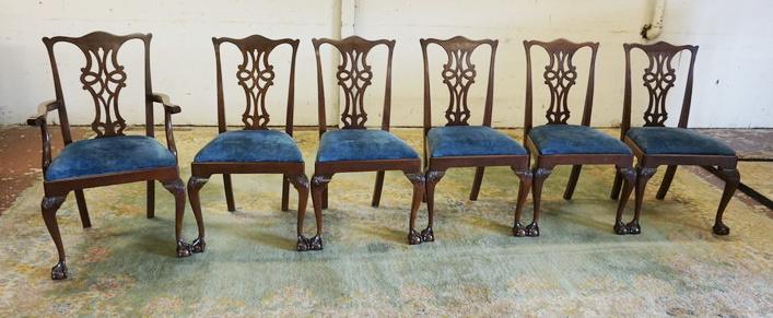 6 WALNUT CHIPPENDALE STYLE DINING CHAIRS (1 of 3)
