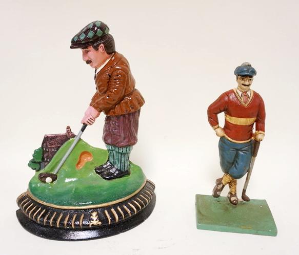 2 CONTEMPORARY IRON GOLFER DOOR STOPS (1 of 2)