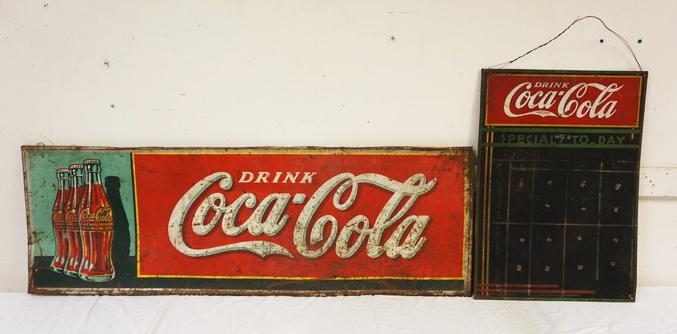 2 ANTIQUE TIN COCA-COLA SIGNS (1 of 4)