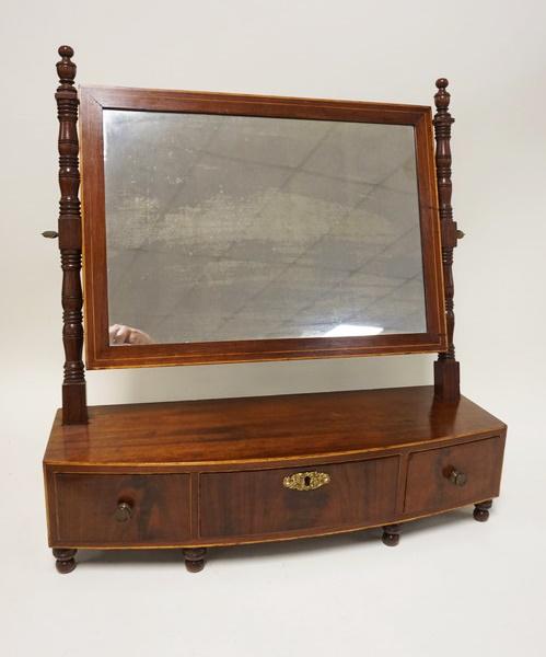 ANTIQUE MAHOGANY DRESSER MIRROR: ANTIQUE MAHOGANY DRESSER MIRROR W/3 DOVETAILED DRAWERS, APPROXIMATELY 22 1/4 IN X 8 IN X 24 IN HIGH