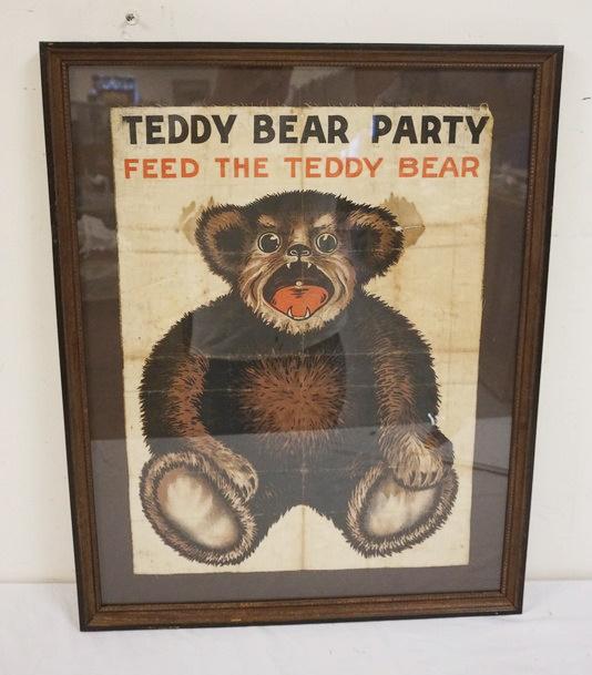 ANTIQUE FRAMED LINEN W/BEAR (1 of 1)