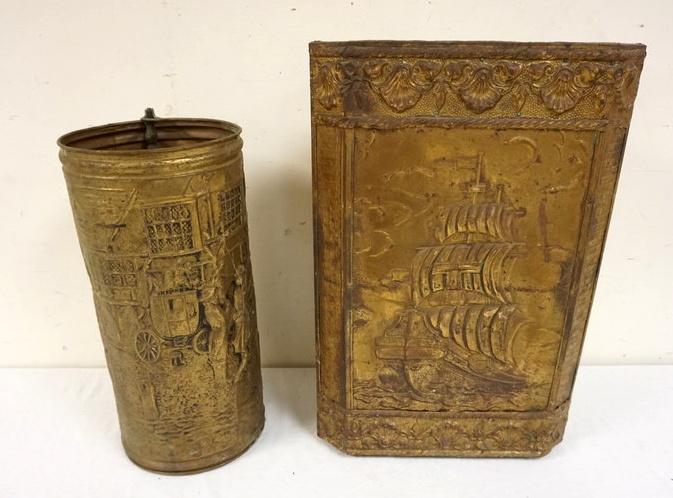 PAIR OF BRASS ENGLISH FIREPLACE KINDLING HOLDERS (1 of 1)