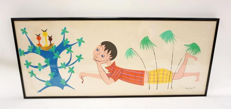 MCM WATERCOLOR SIGNED JUDY TARGEN 1955 (1 of 2)