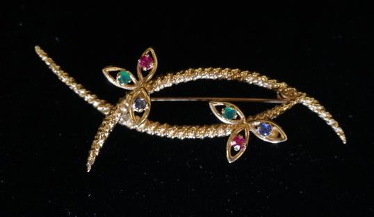14K BROOCH W/ MULTI COLOR GEMSTONES (1 of 3)