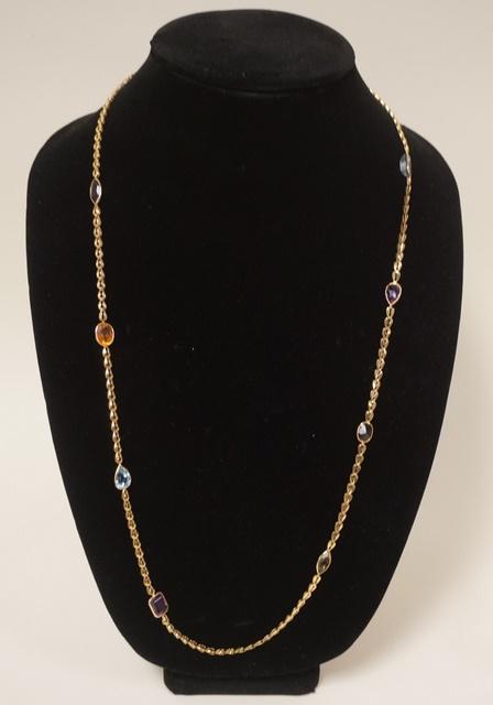 14K GOLD NECKLACE W/ MULTI COLORED GEMSTONES (1 of 3)