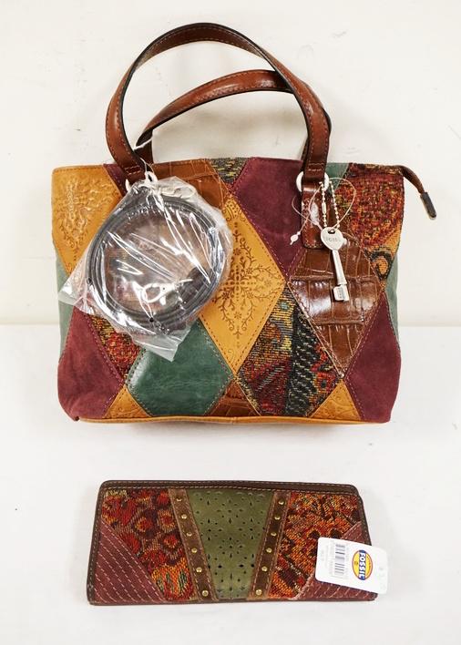 FOSSIL LEATHER AND EMBROIDERED BAG WITH WALLET (1 of 7)