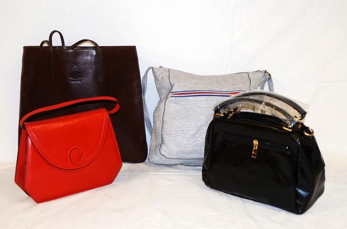 4 PURSES: 4 PURSES INCLUDING RED & BROWN MRK CROSS, GREY MARC ECKO AND BLACK BAG