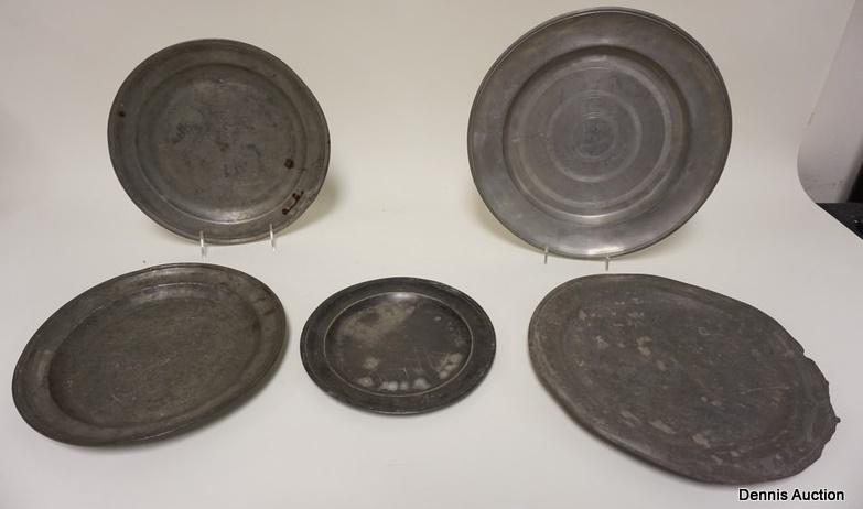 LOT OF 5 ANTIQUE PEWTER PLATES (1 of 4)