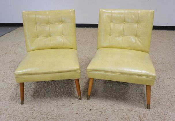 PAIR OF MCM TUFTED VINYL SIDE CHAIRS (1 of 2)