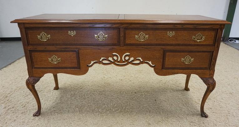LINK TAYLOR REPRODUCTIONS OAK SIDEBOARD: LINK TAYLOR REPRODUCTIONS OAK SIDEBOARD WITH BANDED FRONT DRAWERS, APPROXIMATELY 66 IN X 21 IN X 36 IN H