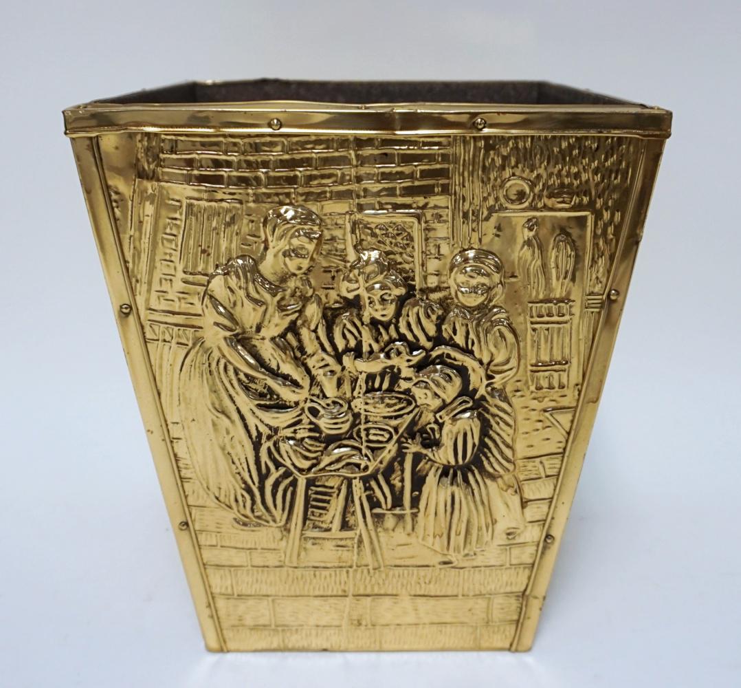 ENGLISH BRASS & WOOD ORNATE TAPERED CONTAINER (1 of 2)