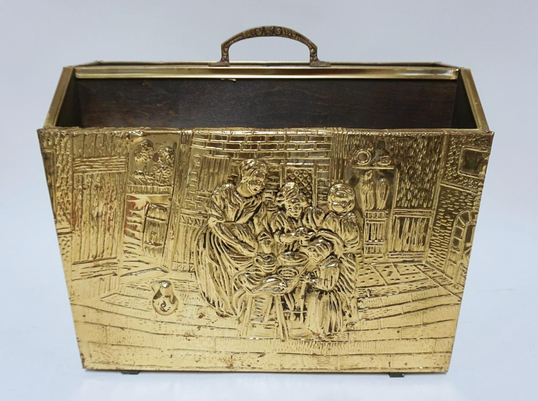 ENGLISH BRASS & WOOD ORNATE MAGAZINE RACK (1 of 2)