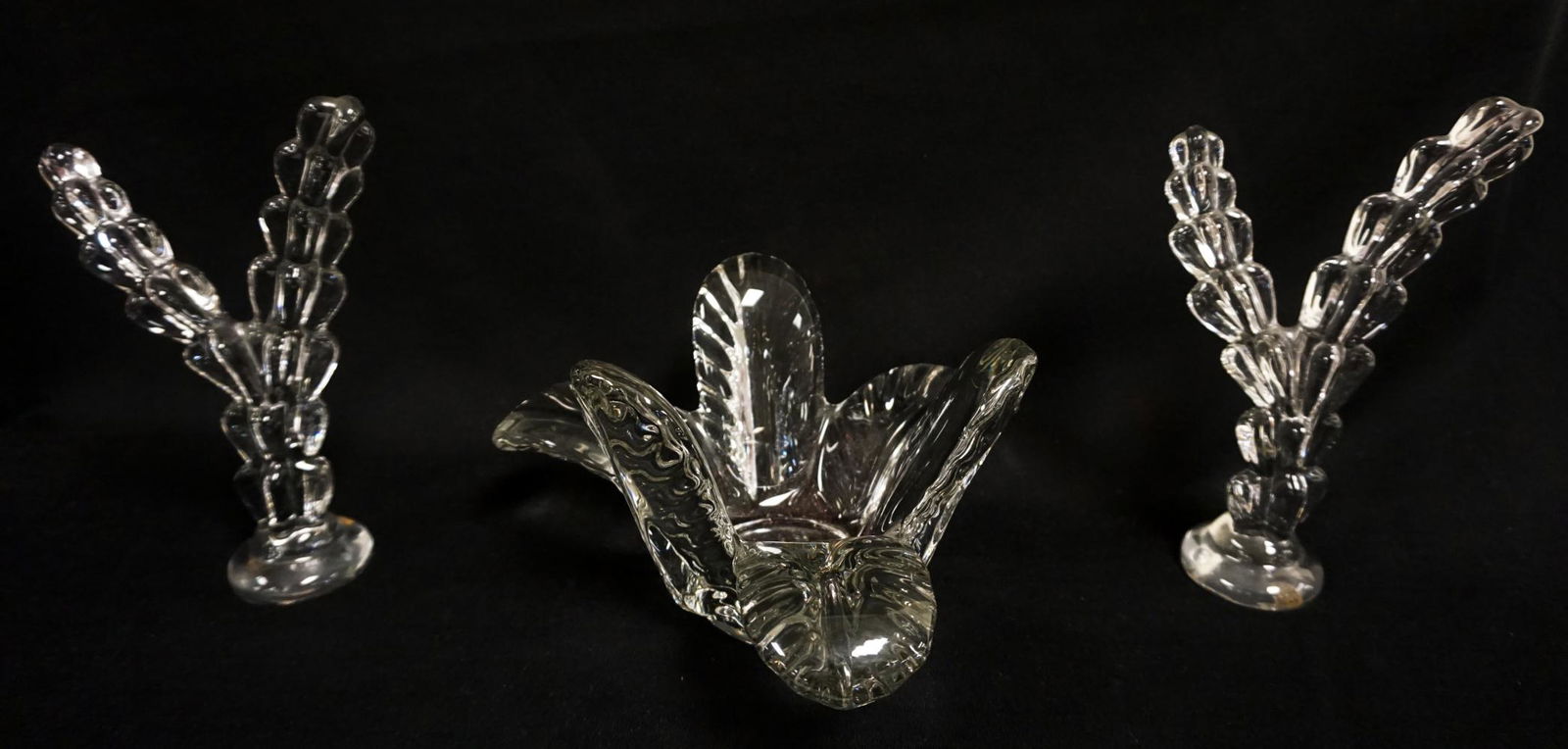 3 PIECE LOT OF LEAD CRYSTAL GLASS ROSE BOWL, ETC (1 of 2)