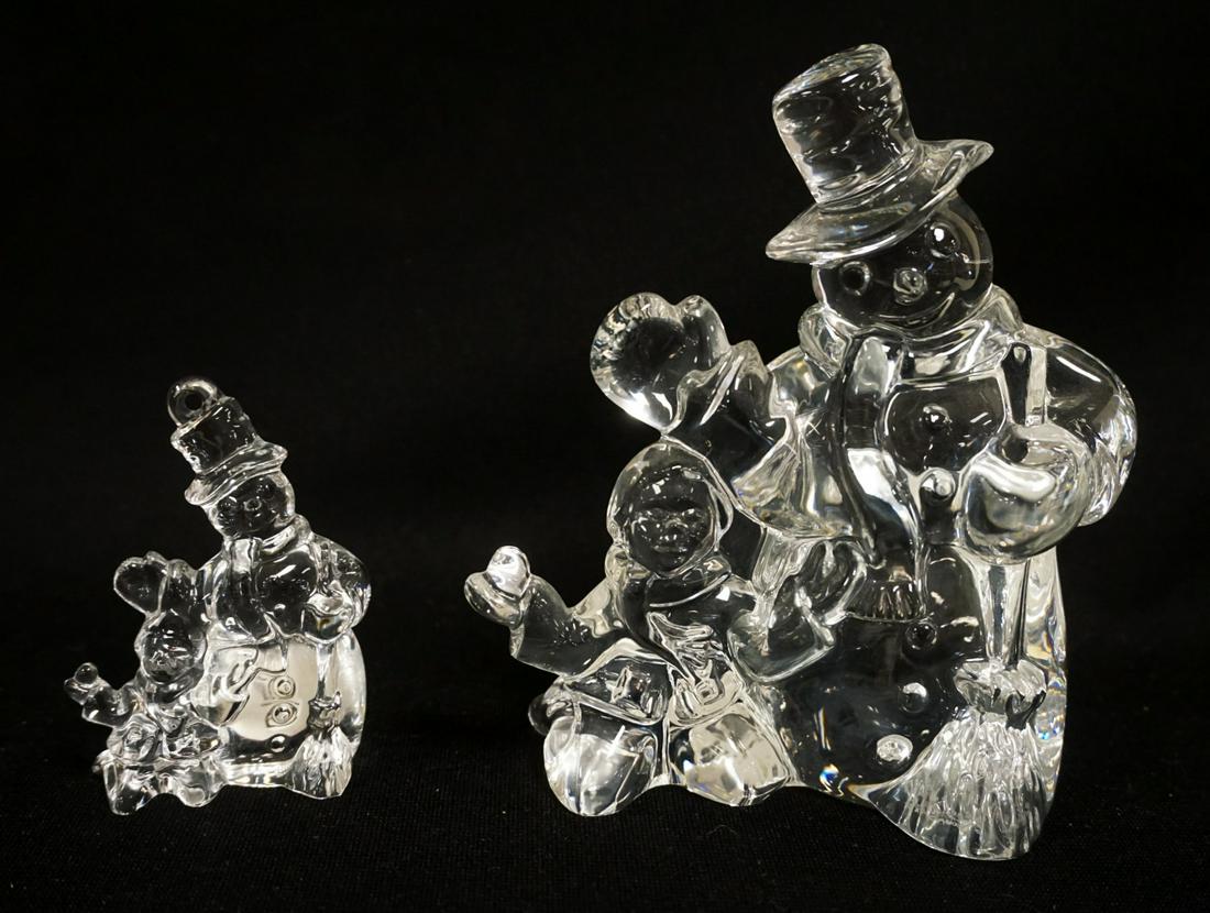 2 WATERFORD LEAD CRYSTAL SNOWMAN SCULPTURES: 2 WATERFORD LEAD CRYSTAL 2007 SNOWMAN SCULPTURES, APPROXIMATELY 6 IN & 3 1/4 IN