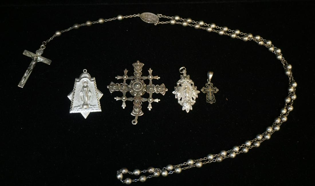 STERLING SILVER ROSARY & 4 PENDANTS (1 of 3)
